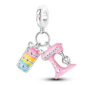 Baker Mixer Charm, fits Pandora Charm Bracelet, S925 Silver, Macaroon Charm,